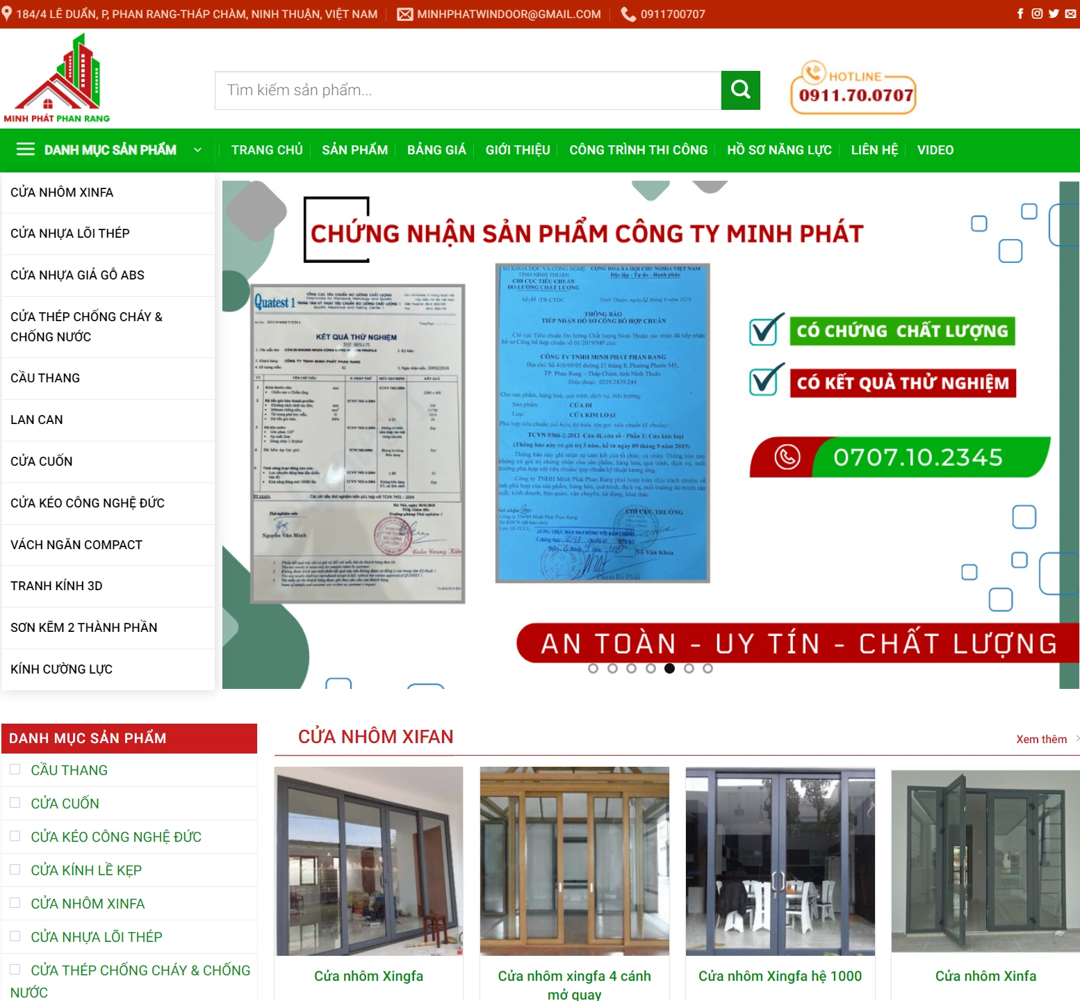 Mẫu Giao Diện Website Cửa Nhôm XingFa
