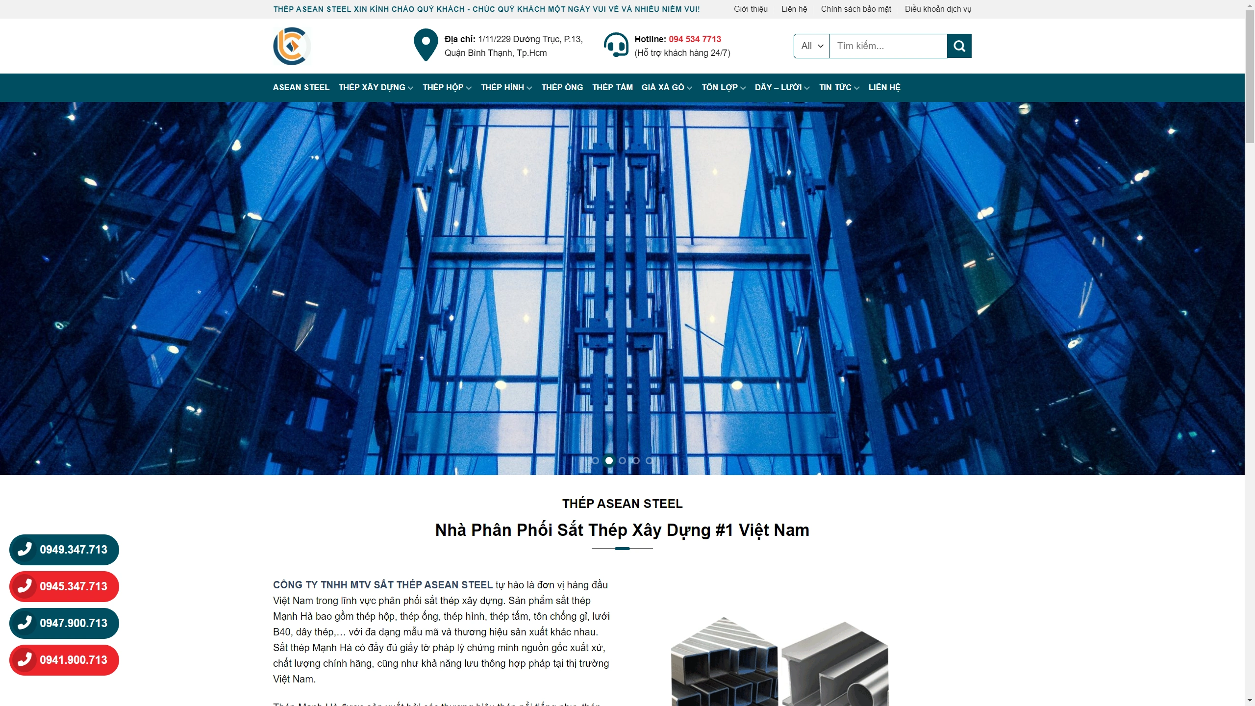 Mẫu Giao Diện Website Phân Phối Sắt Thép