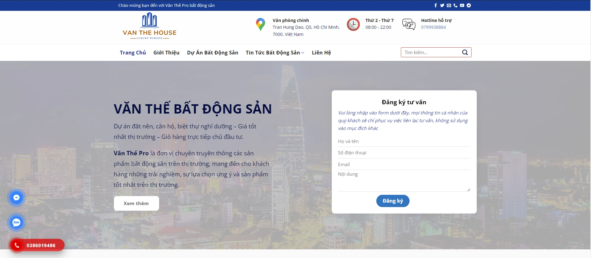 Mẫu website bất động sản dự án Văn Thế Web