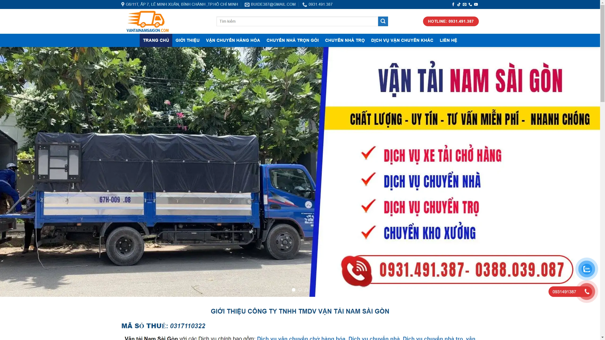 Mẫu giao diện Website Vận Tải Chuyển Nhà chuẩn SEO