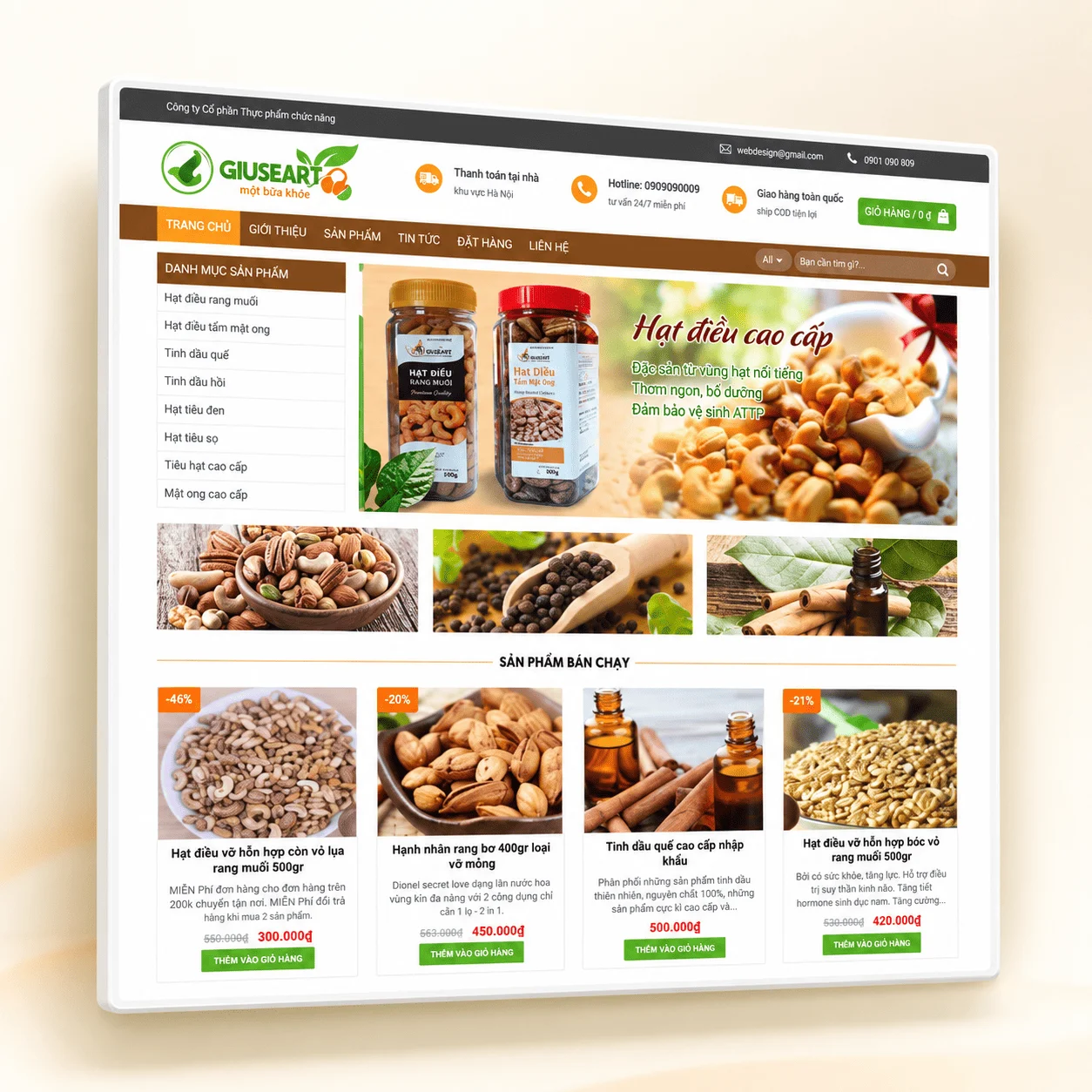 Mẫu Giao Diện Website Bán Hạt Điều Chuẩn SEO